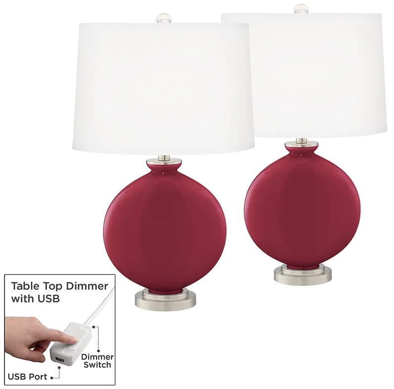 Antique Red Carrie Table Lamp Set of 2 with Dimmers