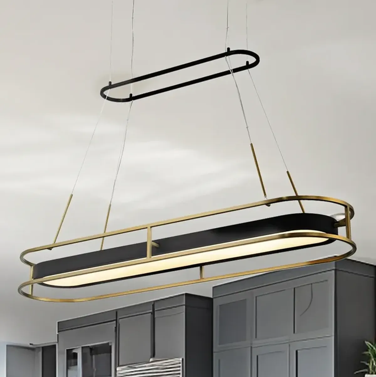 Levitation 40"W Sand Coal and Brass LED Island Chandelier
