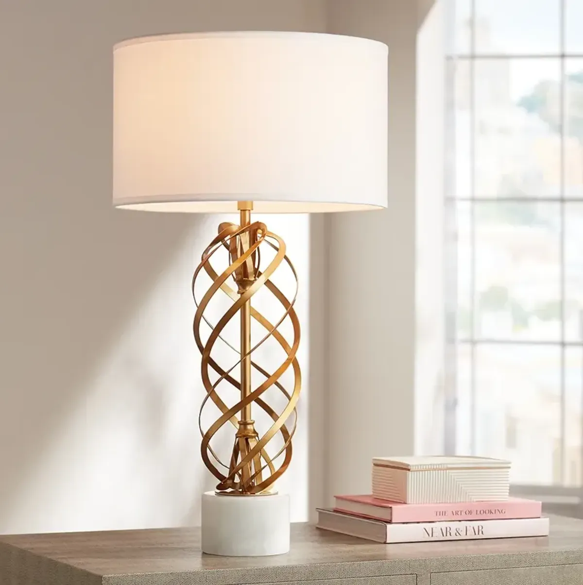 Possini Euro Spiral 32" High White Marble and Gold Modern Table Lamp