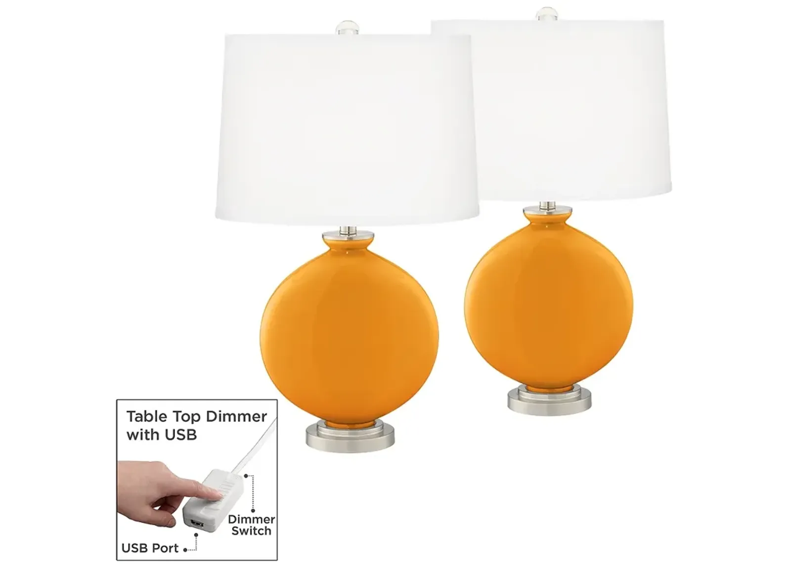 Color Plus Carrie 26 1/2" Carnival Orange Lamps Set with USB Dimmers