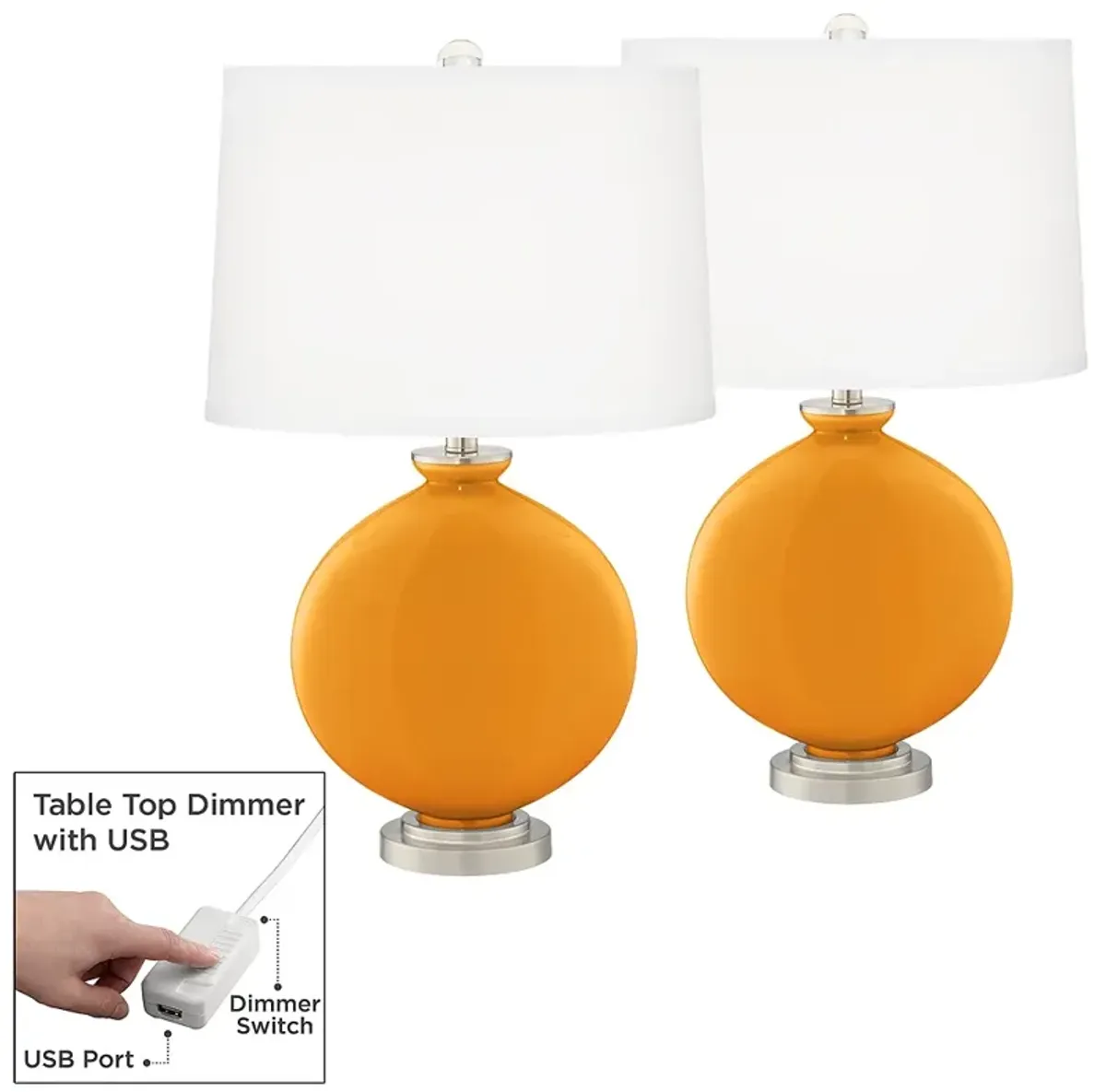 Color Plus Carrie 26 1/2" Carnival Orange Lamps Set with USB Dimmers