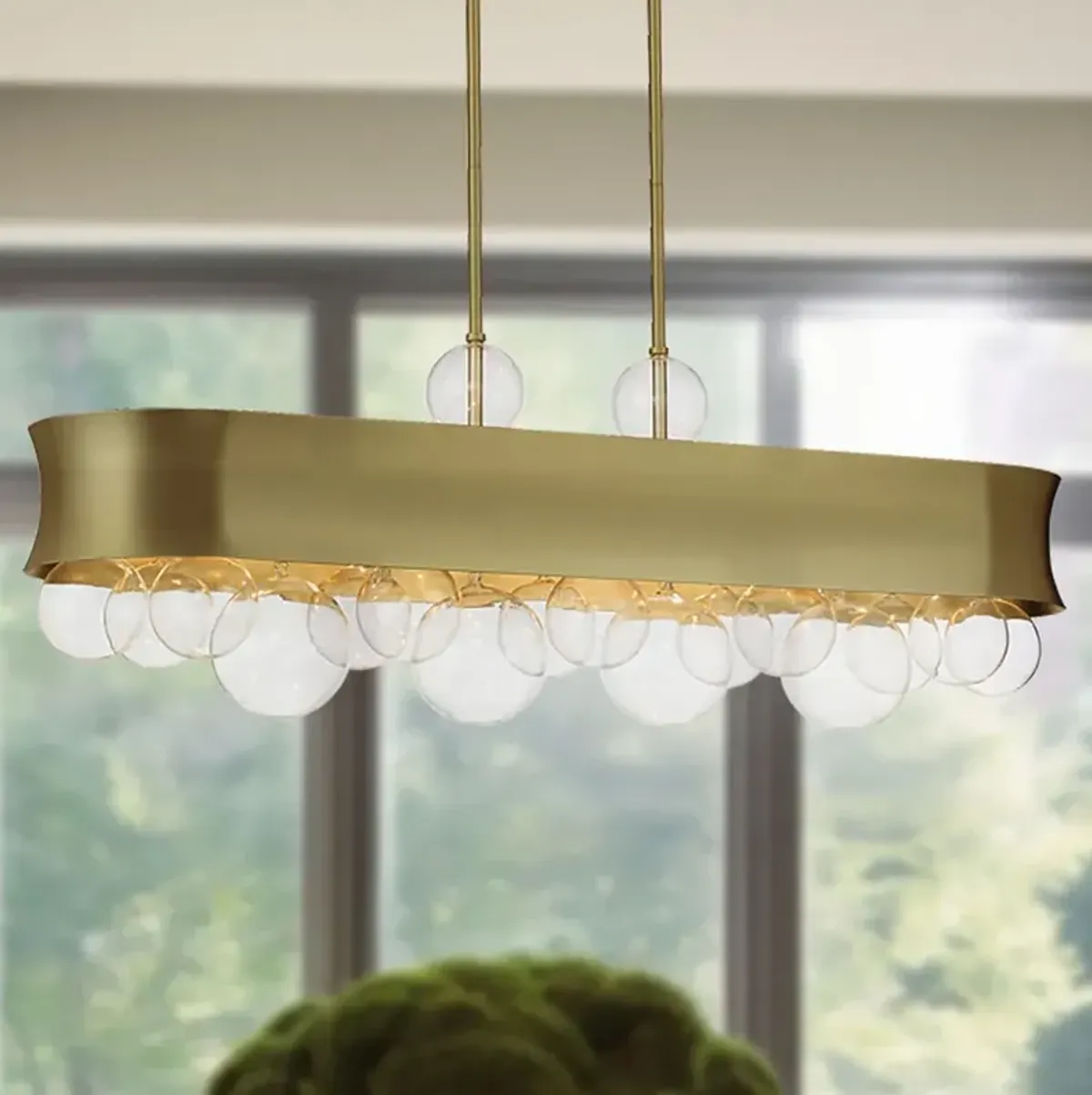 Verdi Square 38" Wide Soft Gold and Glass Island Pendant