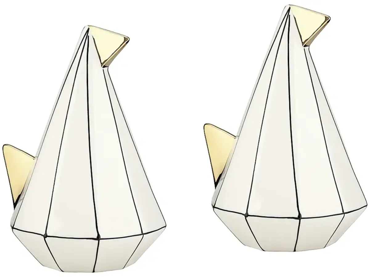 Sydney 9 3/4" White Ceramic Geometric Bird Ornaments Set of 2