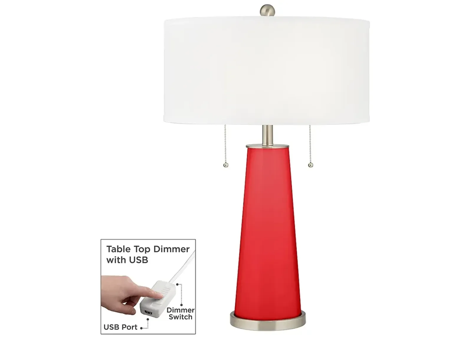 Color Plus Peggy 29 3/4" Poppy Red Glass Table Lamp with USB Dimmer