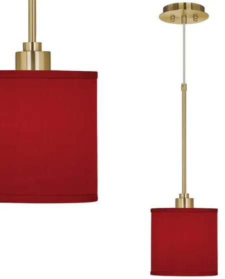 Red Faux Silk Giclee Gold Mini Pendant Light