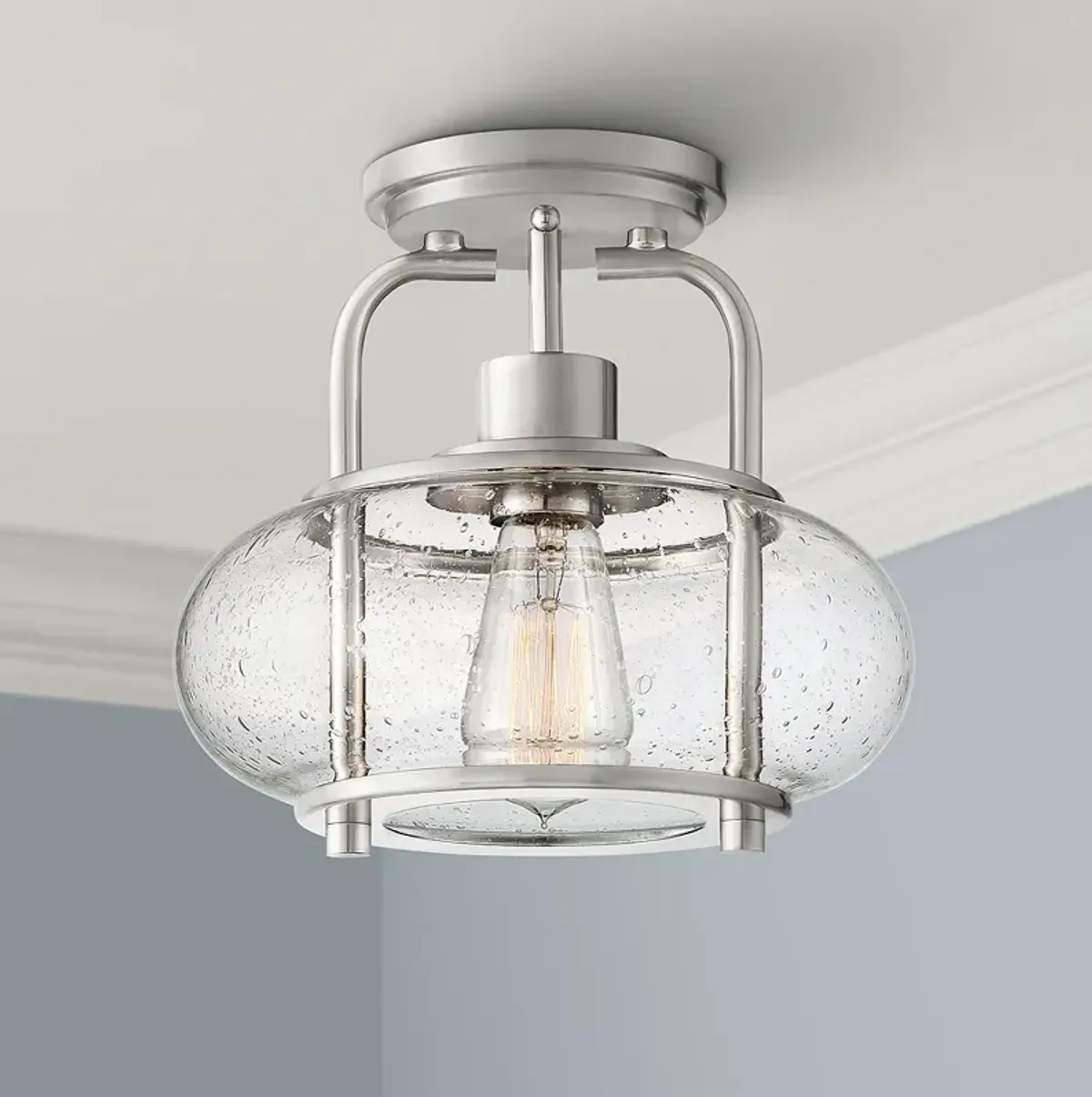 Quoizel Trilogy 10" Wide Brushed Nickel Seeded Glass Ceiling Light