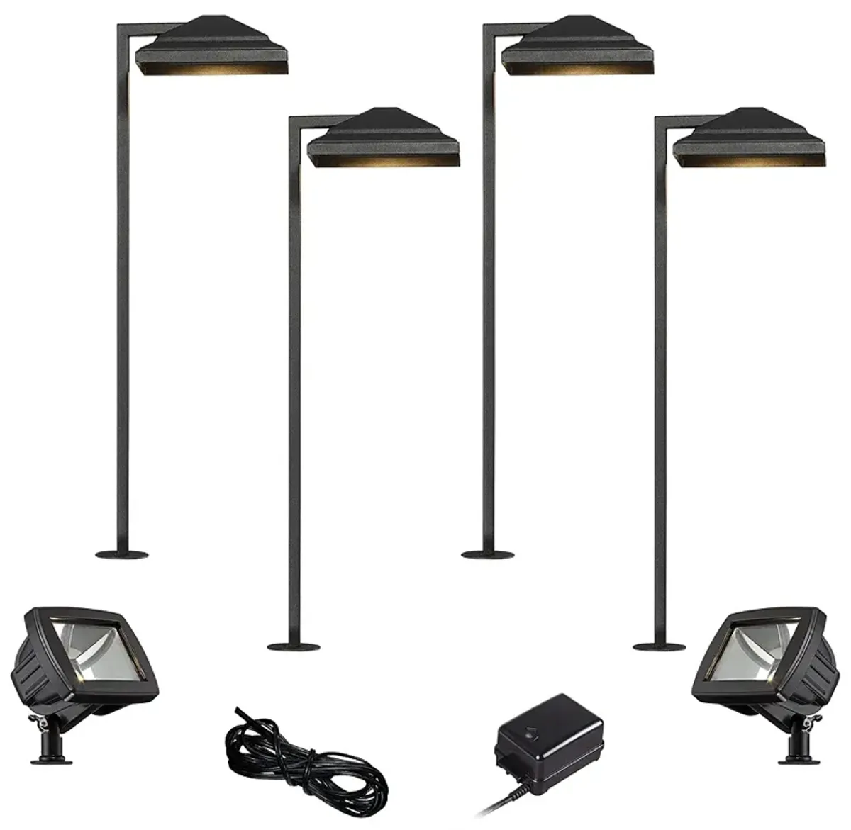 Basset Textured Black 8-Piece LED Path and Flood Light Set