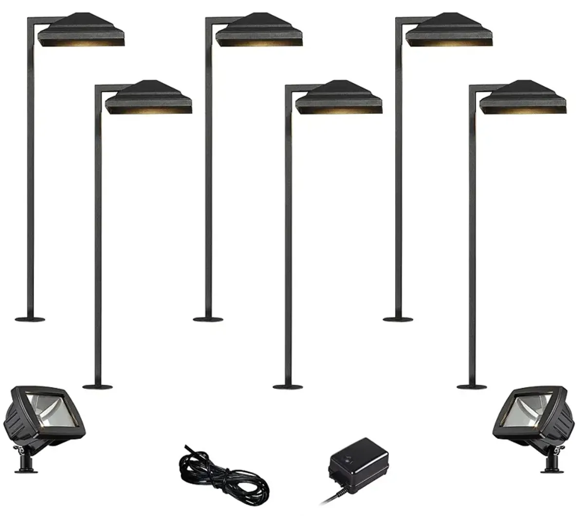 Basset Textured Black 10-Piece LED Path and Flood Light Set