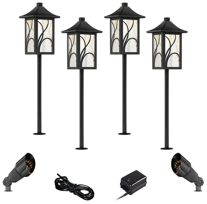 Sleator Textured Black 8-Piece LED Path and Spot Light Set