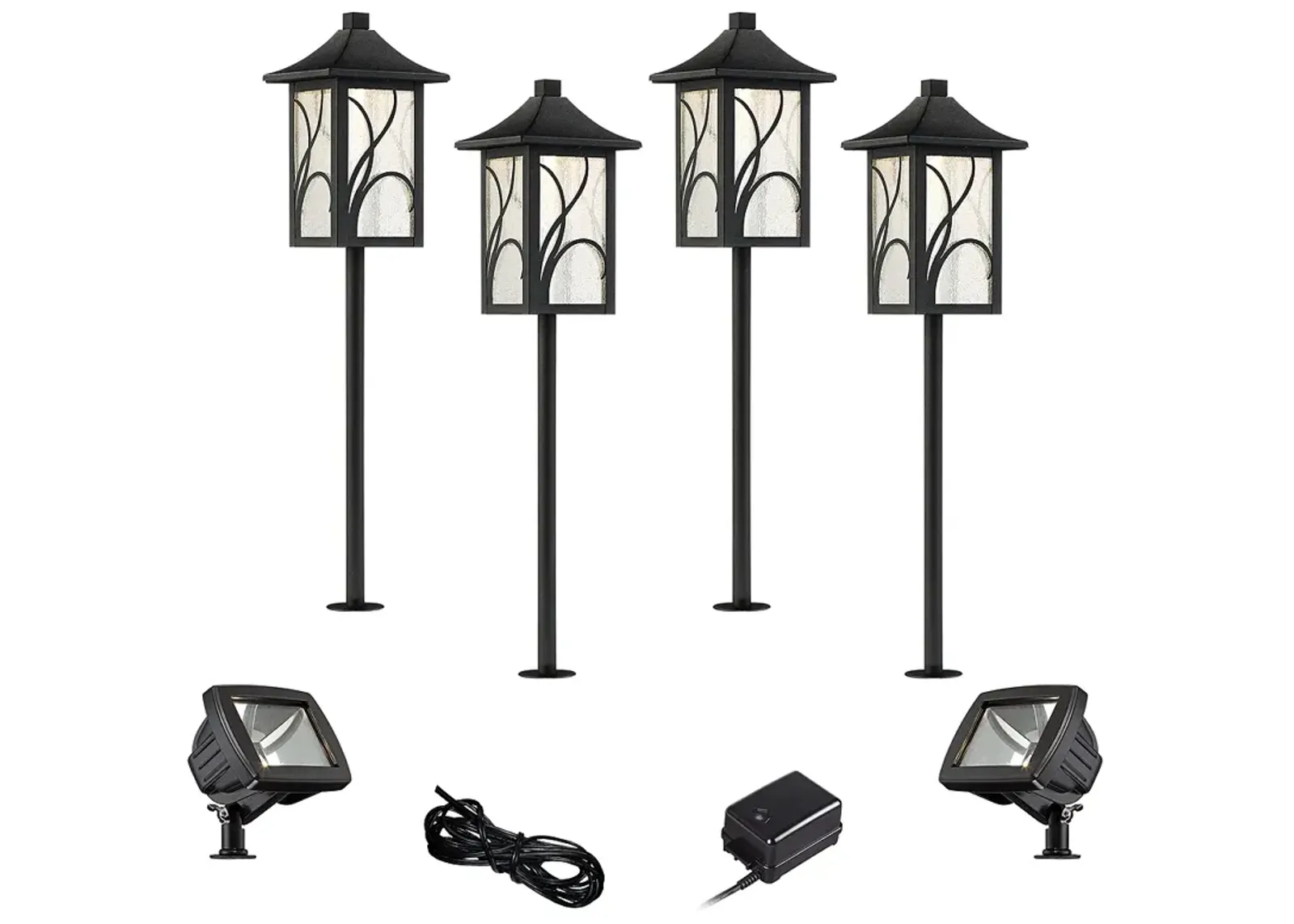 Sleator Textured Black 8-Piece LED Path and Flood Light Set