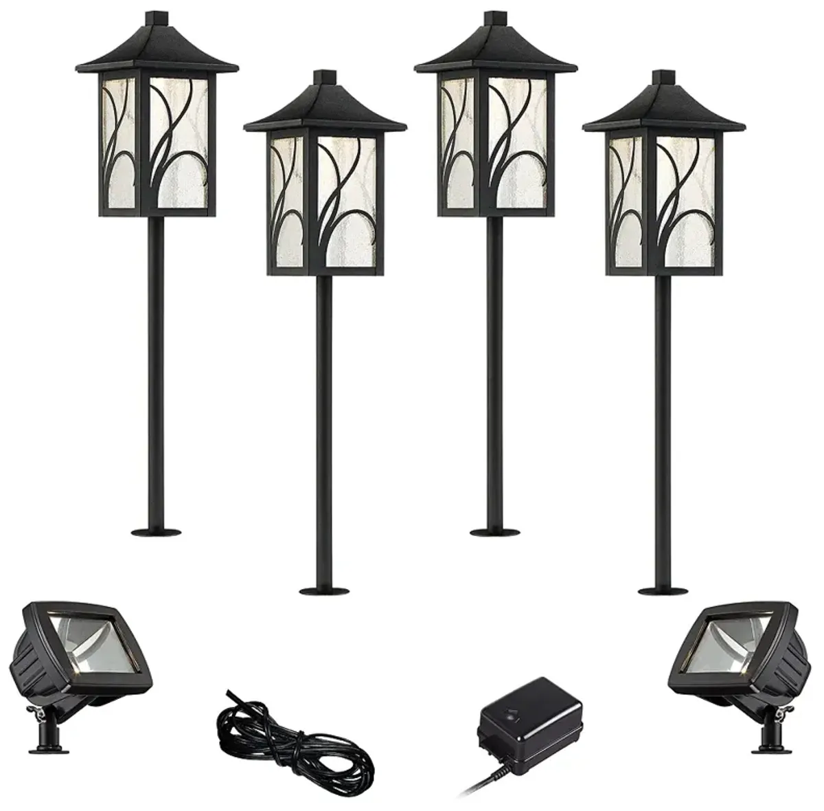 Sleator Textured Black 8-Piece LED Path and Flood Light Set