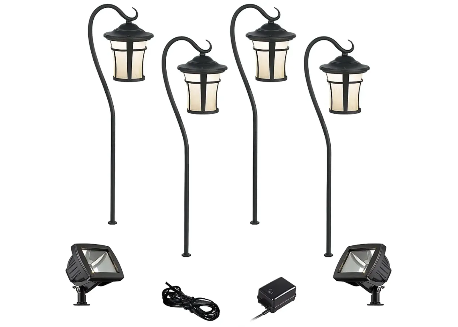 Carriage Textured Black 8-Piece LED Path and Flood Light Set