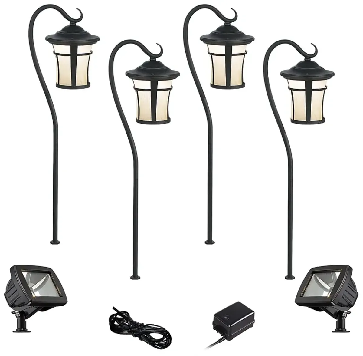 Carriage Textured Black 8-Piece LED Path and Flood Light Set