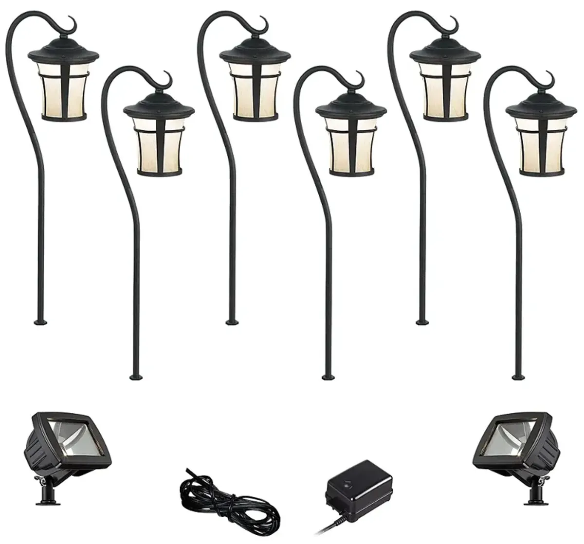 Carriage Textured Black 10-Piece LED Path w/ Flood Light Set