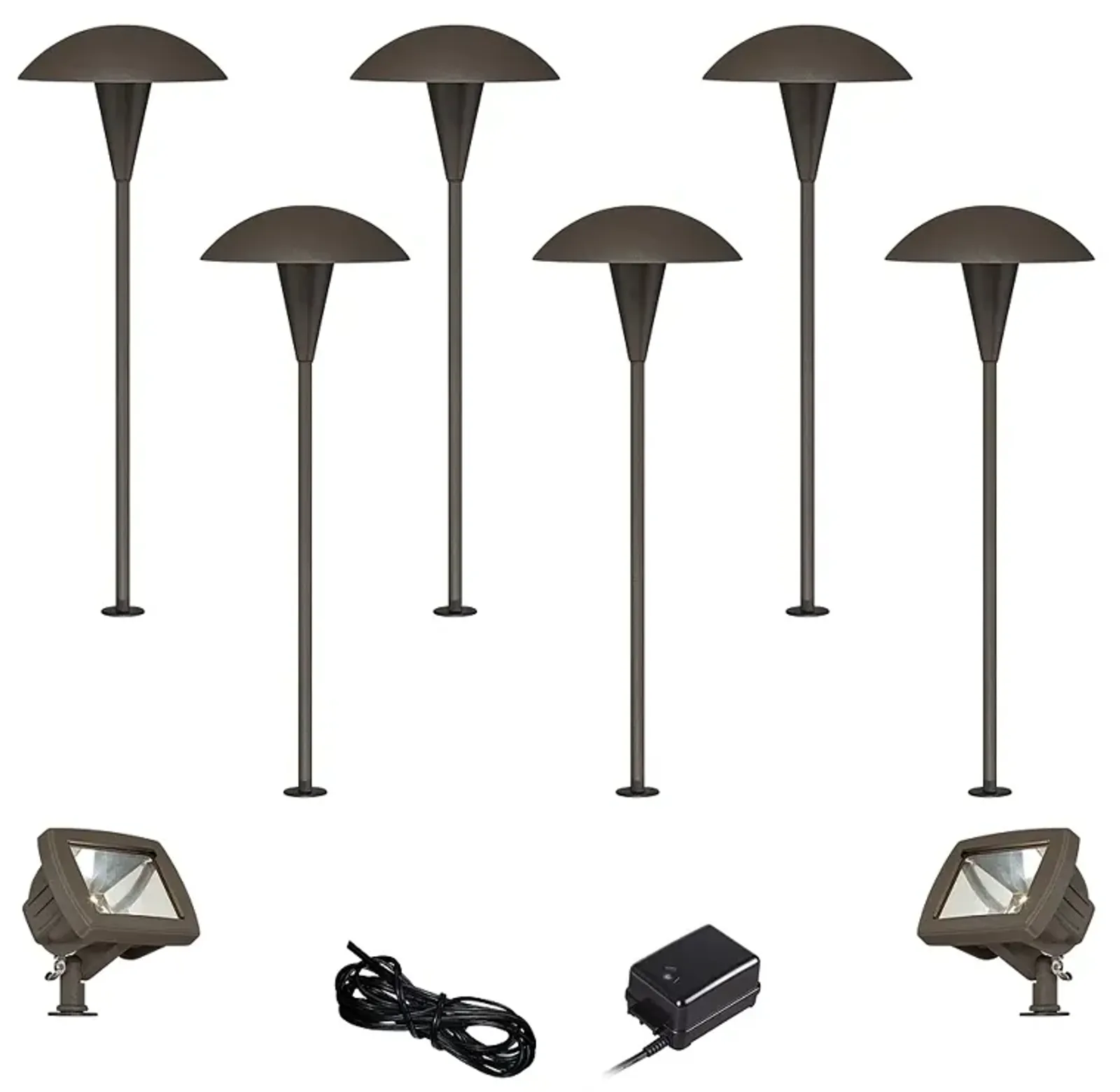 Mushroom Bronze 10-Piece LED Path and Flood Light Set