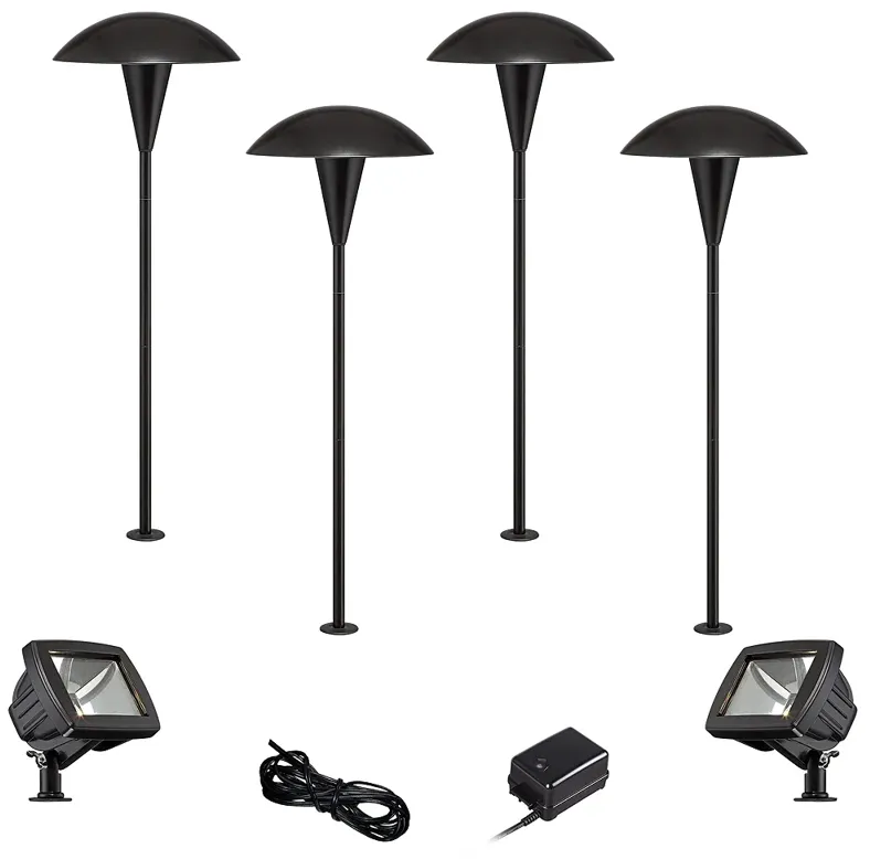 Mushroom Black 8-Piece LED Path and Flood Light Set