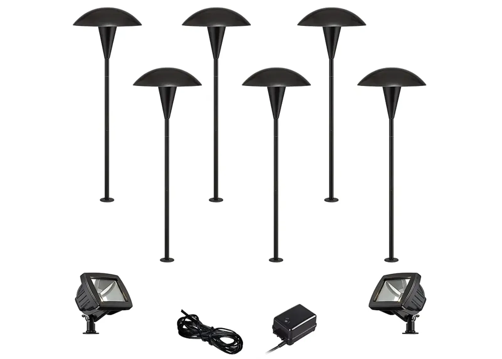 Mushroom Black 10-Piece LED Path and Flood Light Set