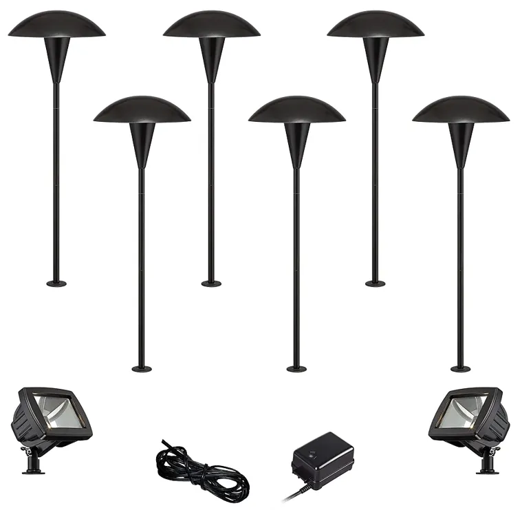 Mushroom Black 10-Piece LED Path and Flood Light Set