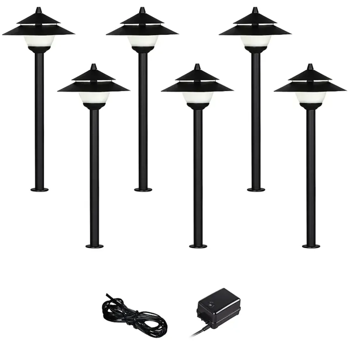 Pagoda Textured Black 8-Piece LED Landscape Path Light Set