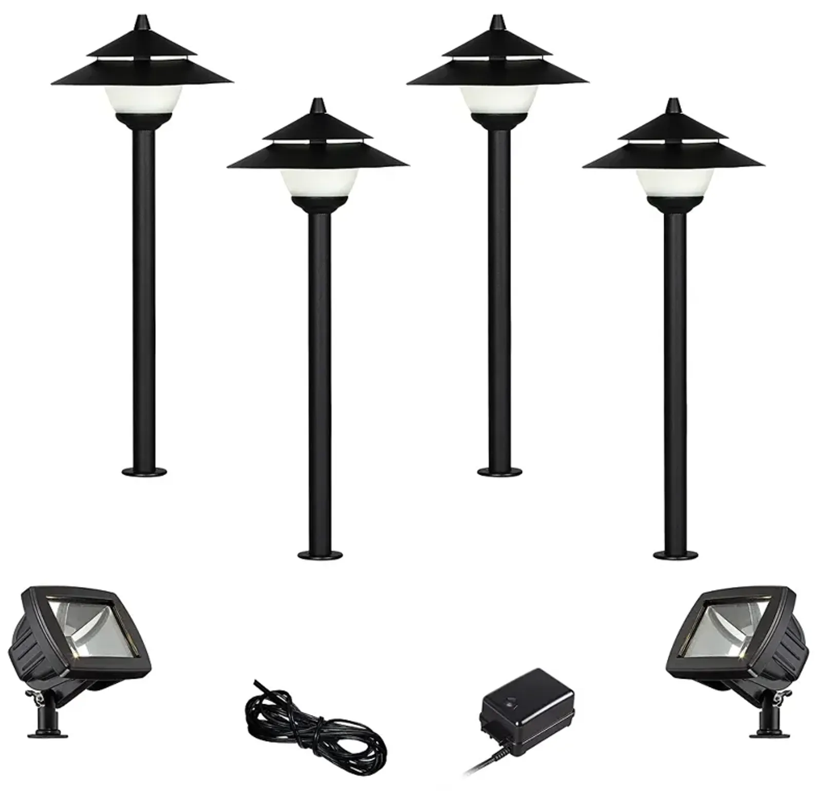 Pagoda Textured Black 8-Piece LED Path and Flood Light Set