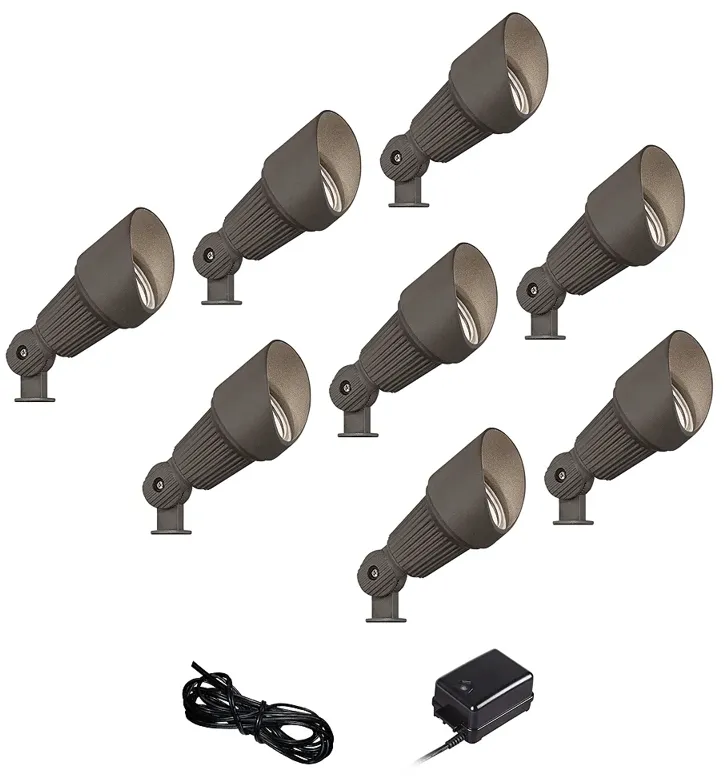 Hooded Bronze 8-Piece LED Landscape Spot Light Set