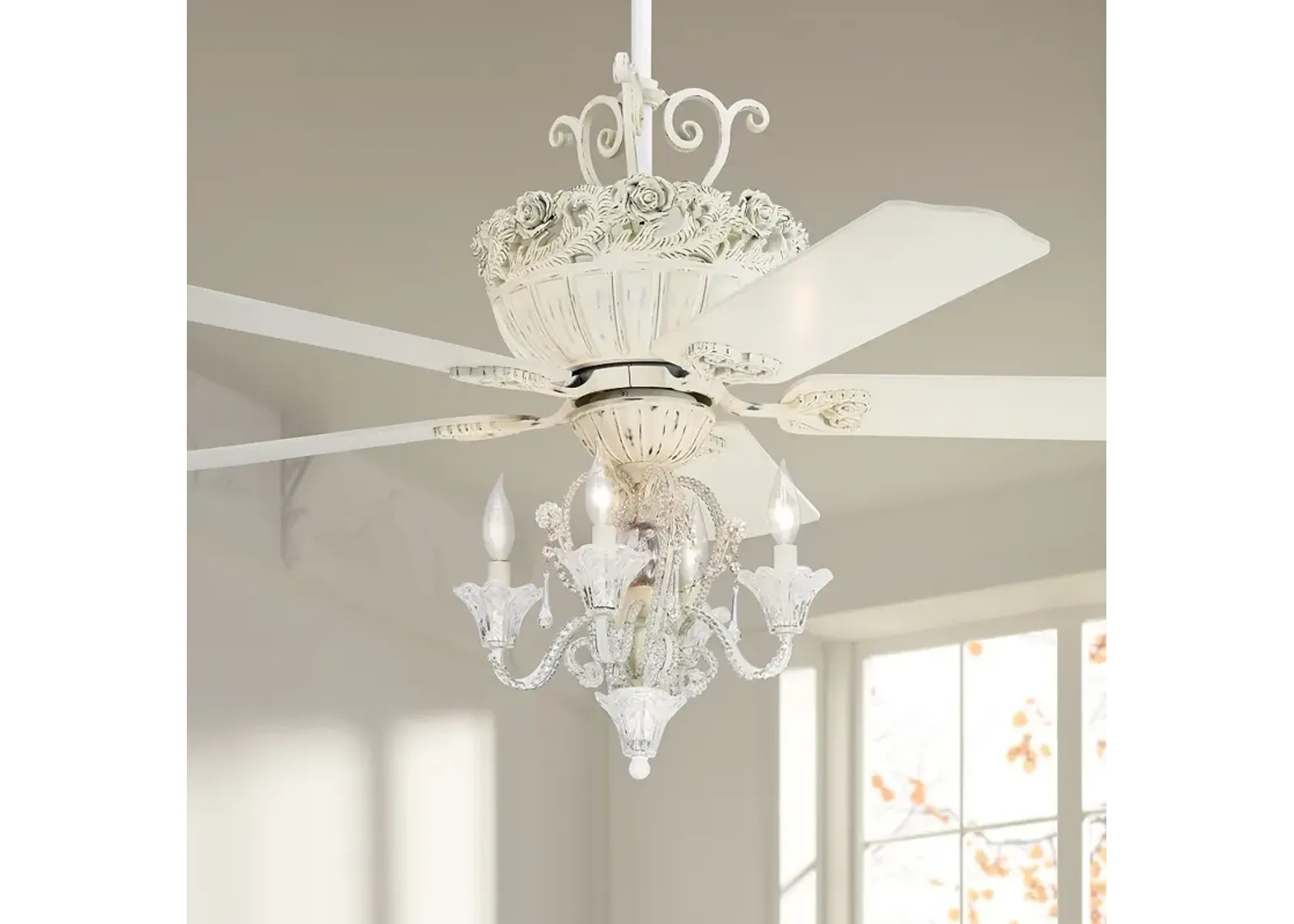 52" Casa Chic Rubbed White Finish Pull Chain Fandelier Ceiling Fan