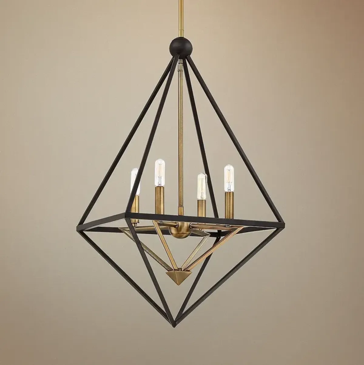 Quoizel Louvre 22 1/2" Bronze and Brass 4-Light Geometric Pendant