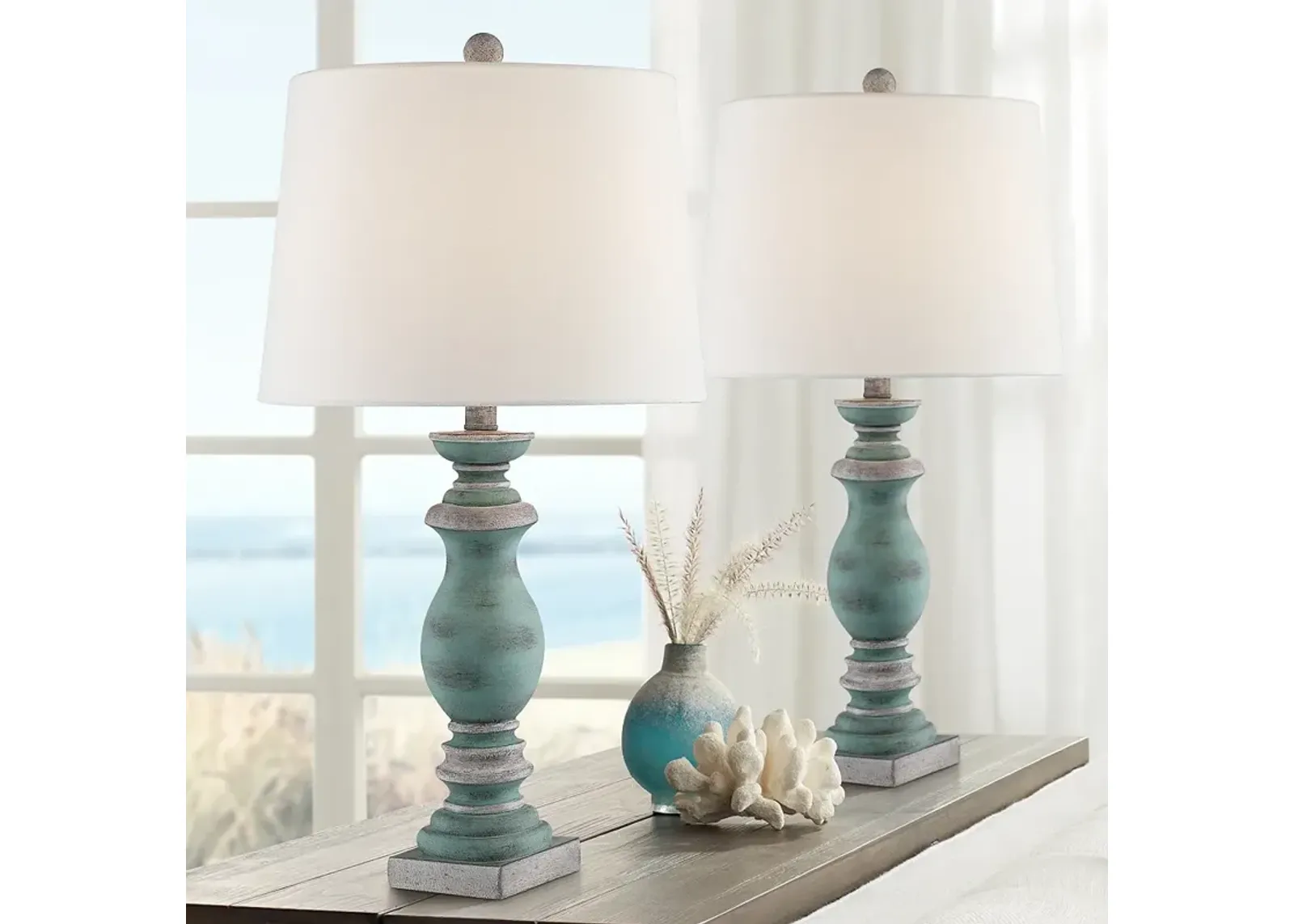 Regency Hill 26 1/2" Weathered Faux Wood Table Lamps Set of 2