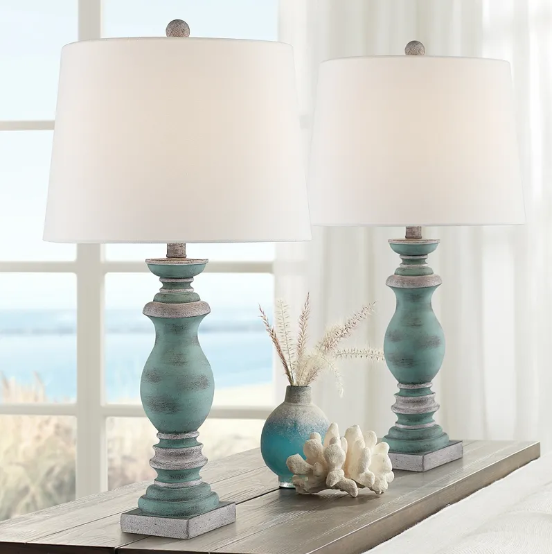 Regency Hill Blue-Gray Weathered Faux Wood Table Lamps Set of 2