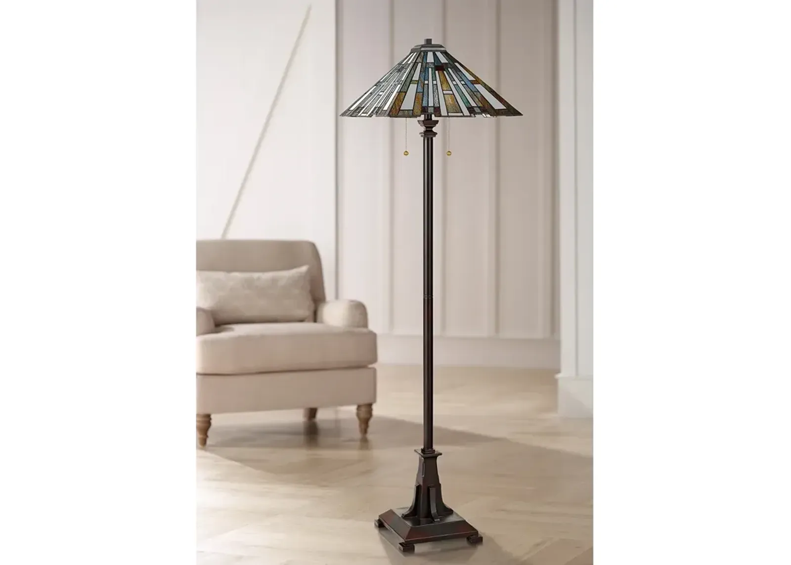 Quoizel Maybeck 62" High Valiant Bronze Tiffany-Style Floor Lamp