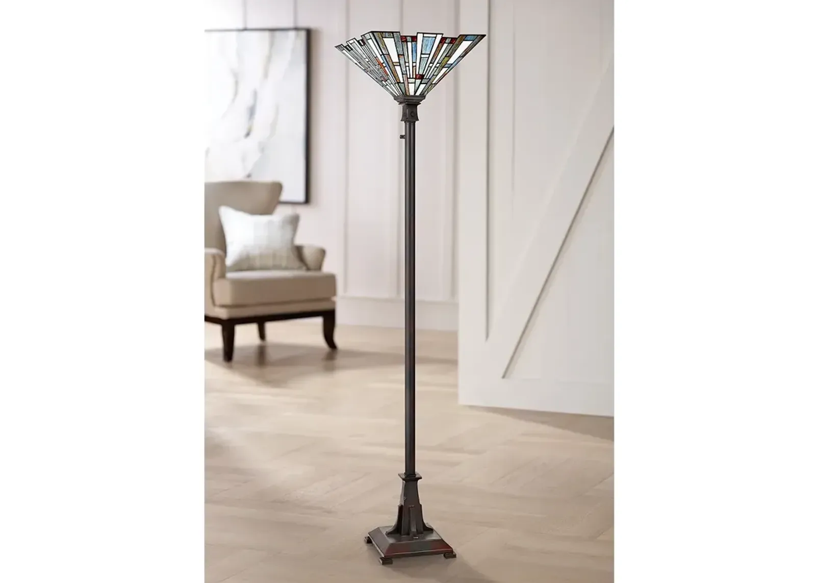 Quoizel Maybeck 71" Valiant Bronze Tiffany-Style Torchiere Floor Lamp