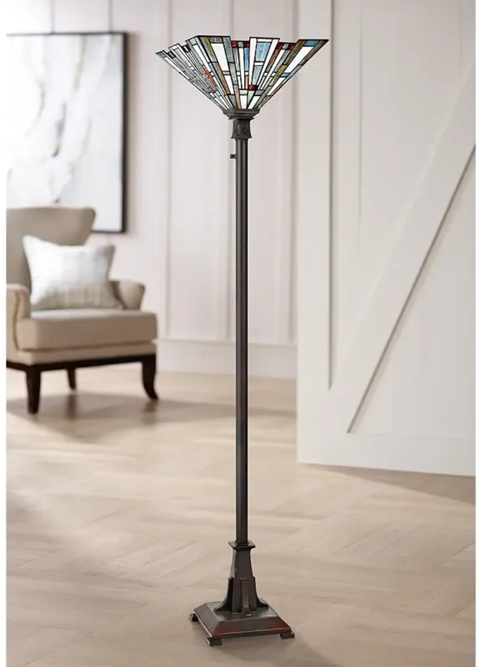 Quoizel Maybeck 71" Valiant Bronze Tiffany-Style Torchiere Floor Lamp