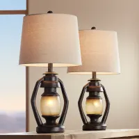 Franklin Iron Works Rustic Western Miner Night Light Table Lamps Set of 2