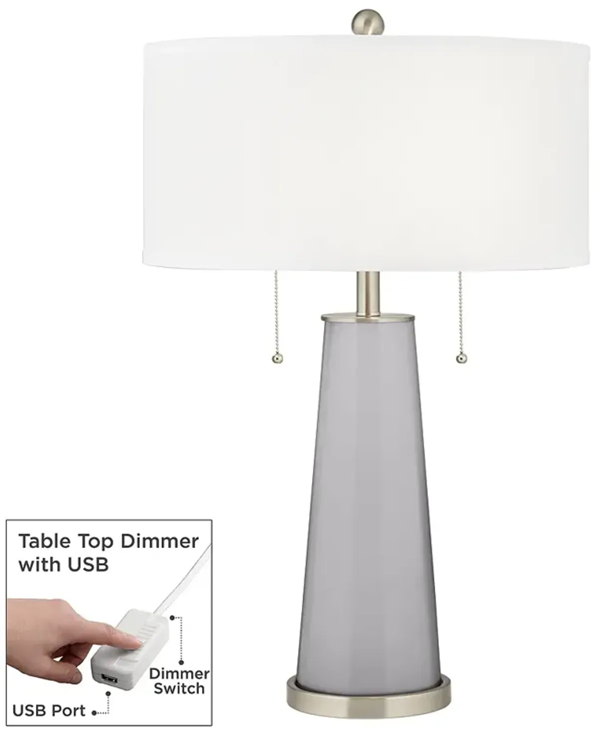 Swanky Gray Peggy Glass Table Lamp With Dimmer