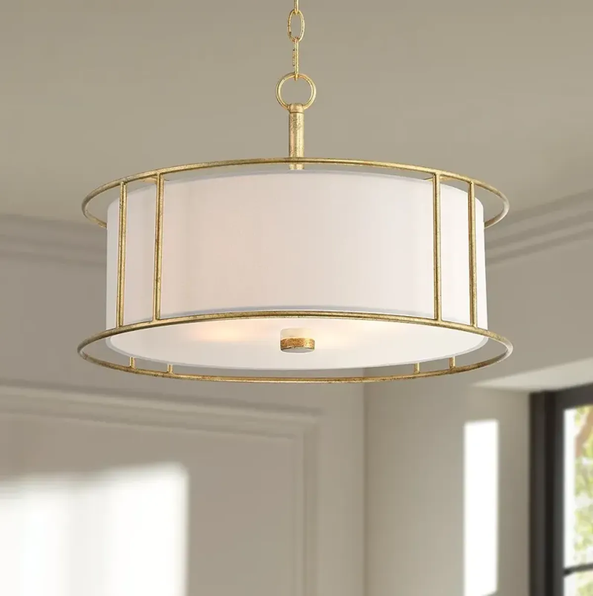 Possini Euro Kahna 20" Wide Painted Gold Drum Pendant Light