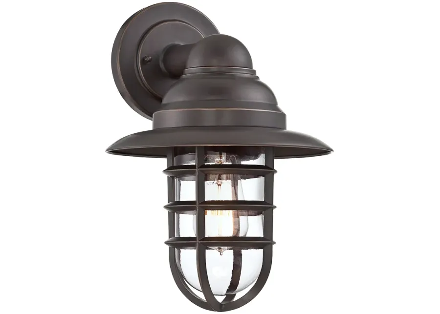 Marlowe 13 1/4" High Bronze Hooded Cage Wall Sconce