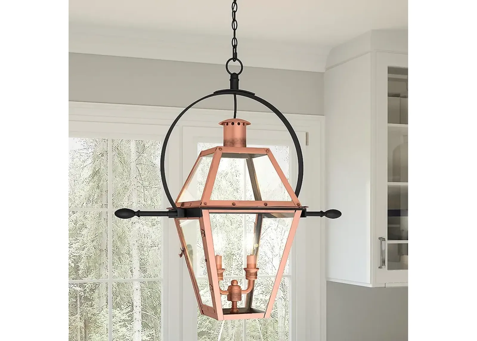 Quoizel Rue De Royal 21.25" Wide 2-Light Aged Copper Lantern Pendant