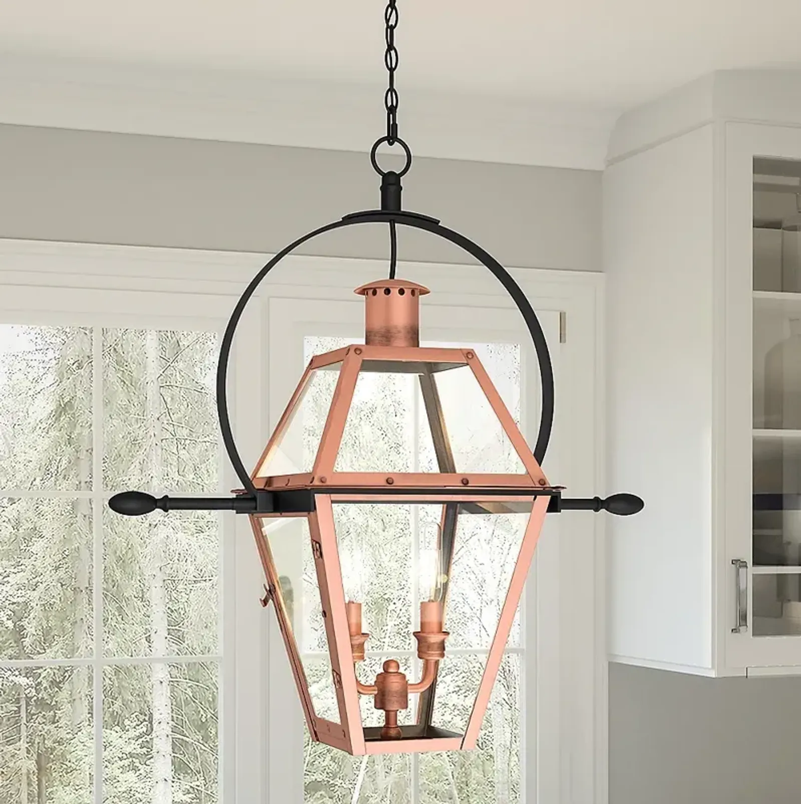 Quoizel Rue De Royal 21.25" Wide 2-Light Aged Copper Lantern Pendant