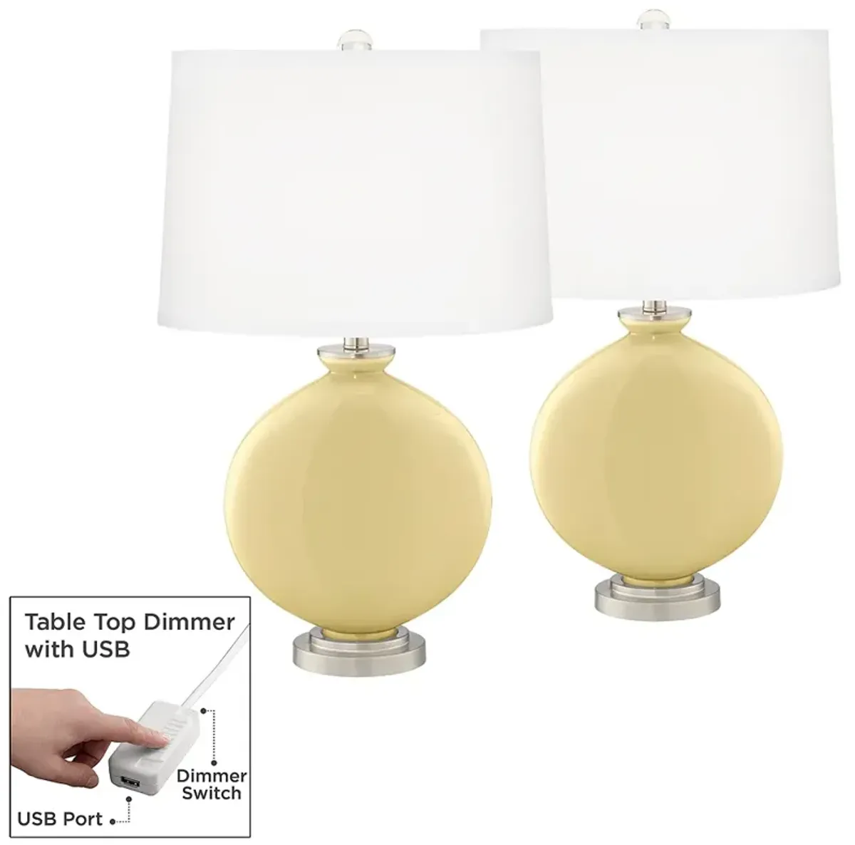 Color Plus Carrie 26 1/2" Butter Up Yellow Lamps Set with USB Dimmers