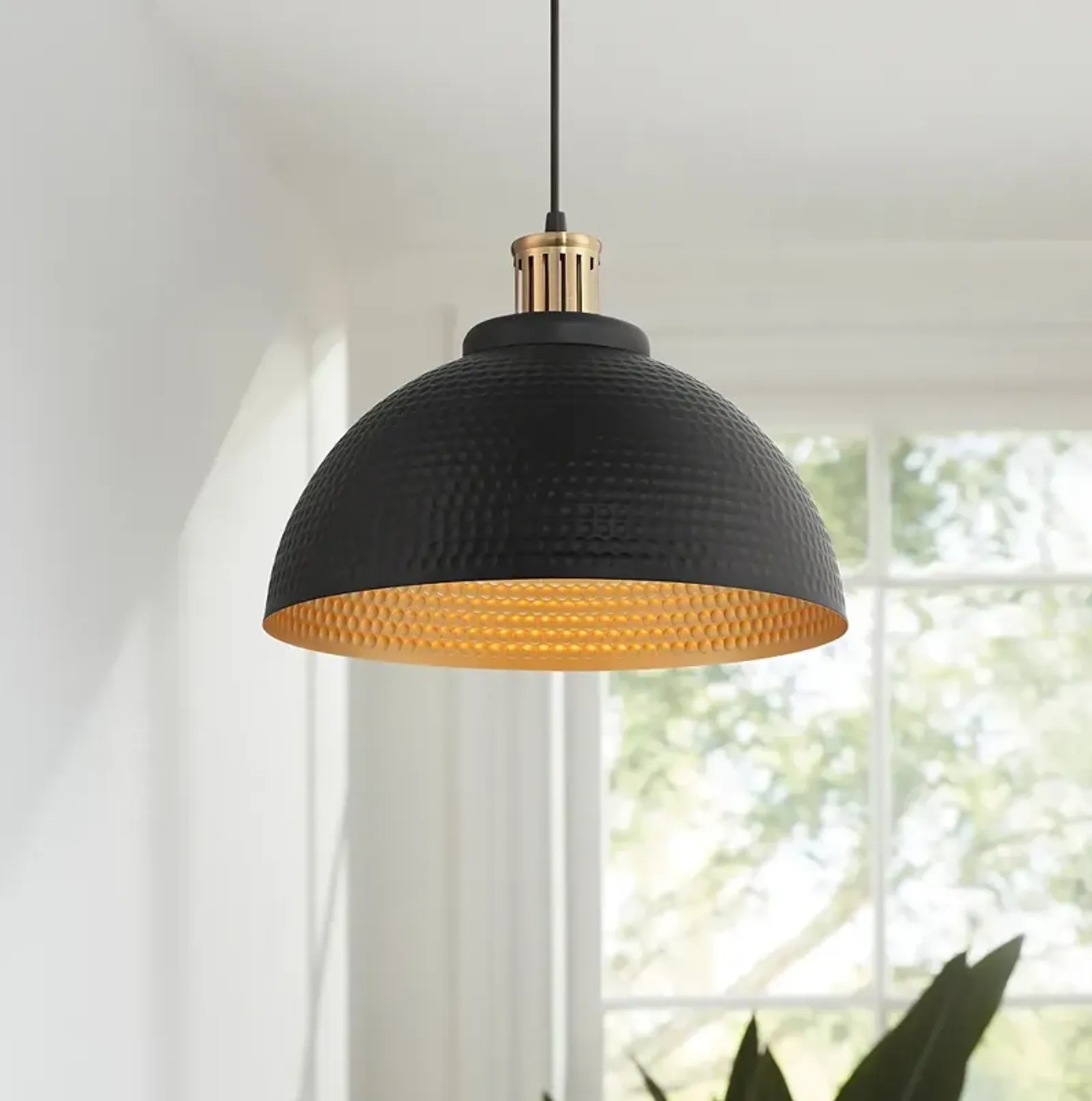 Possini Euro Araceli 16" Wide Black and Gold Dome Metal Pendant Light