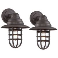 Marlowe 13 1/4" High Bronze Hooded Cage Wall Sconce Set of 2