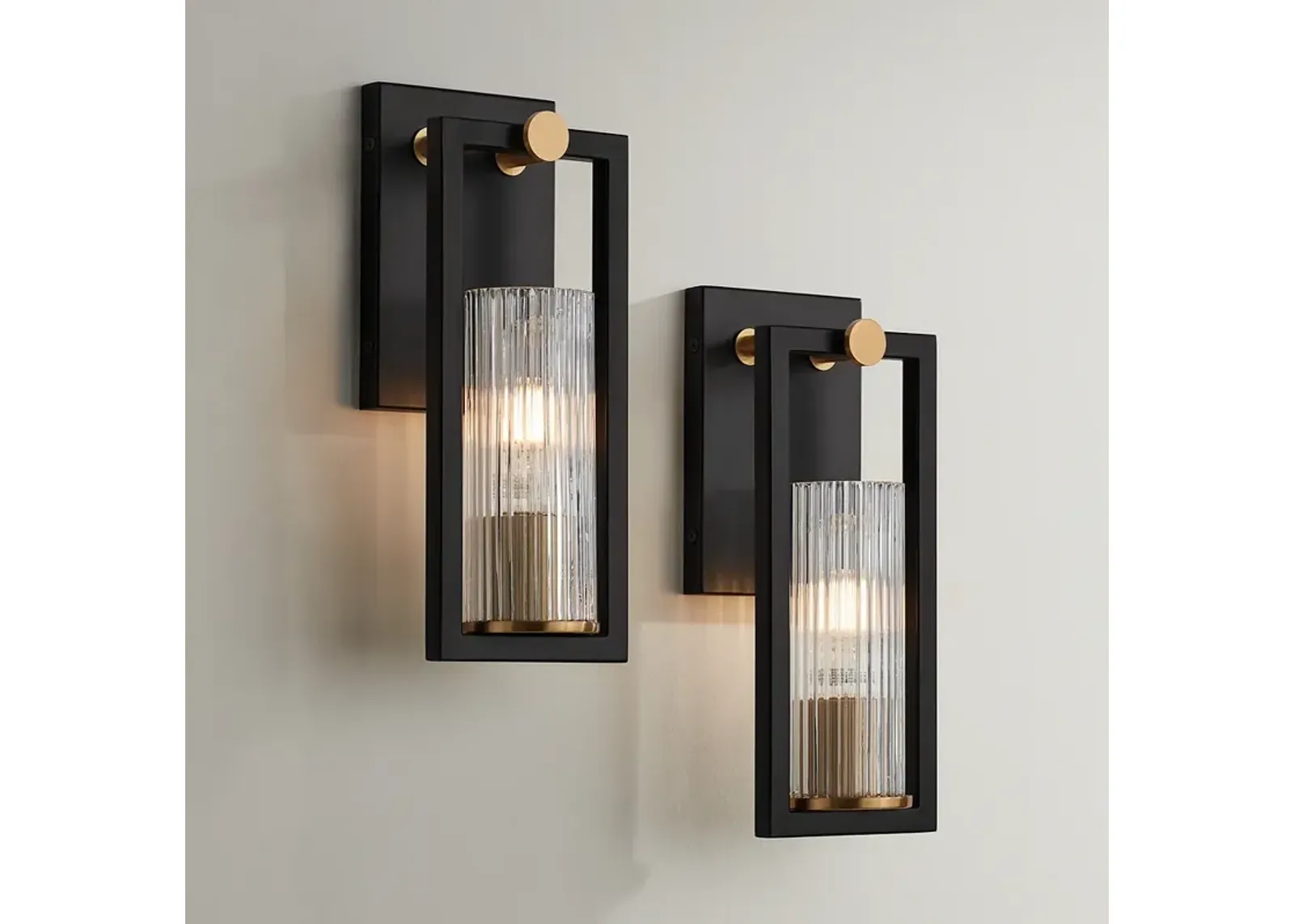 Stiffel Ramos 11 1/2" High Black and Brass Wall Sconces Set of 2