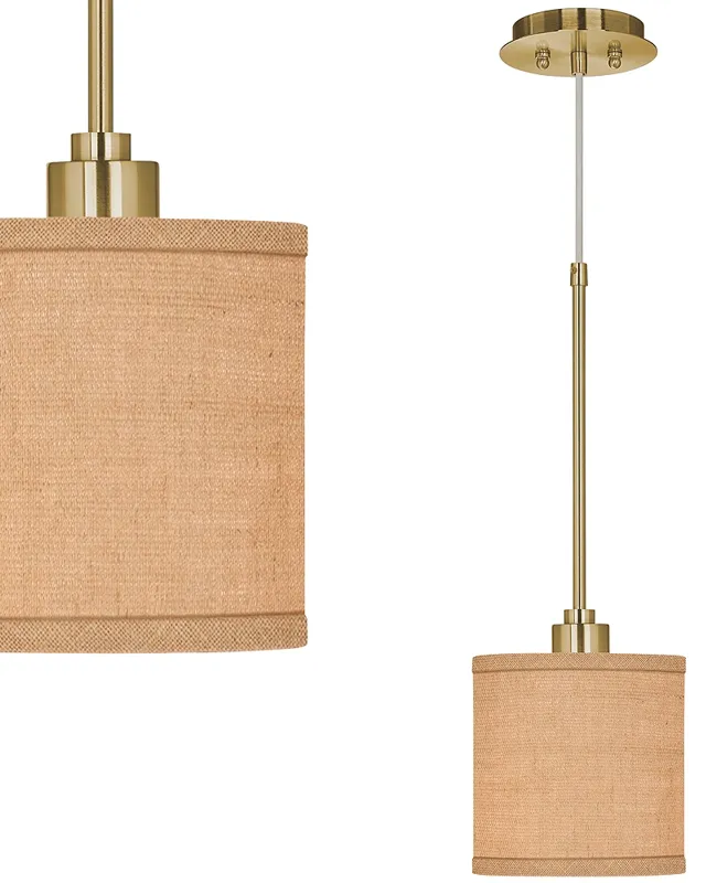 Woven Burlap Giclee Gold Mini Pendant Light