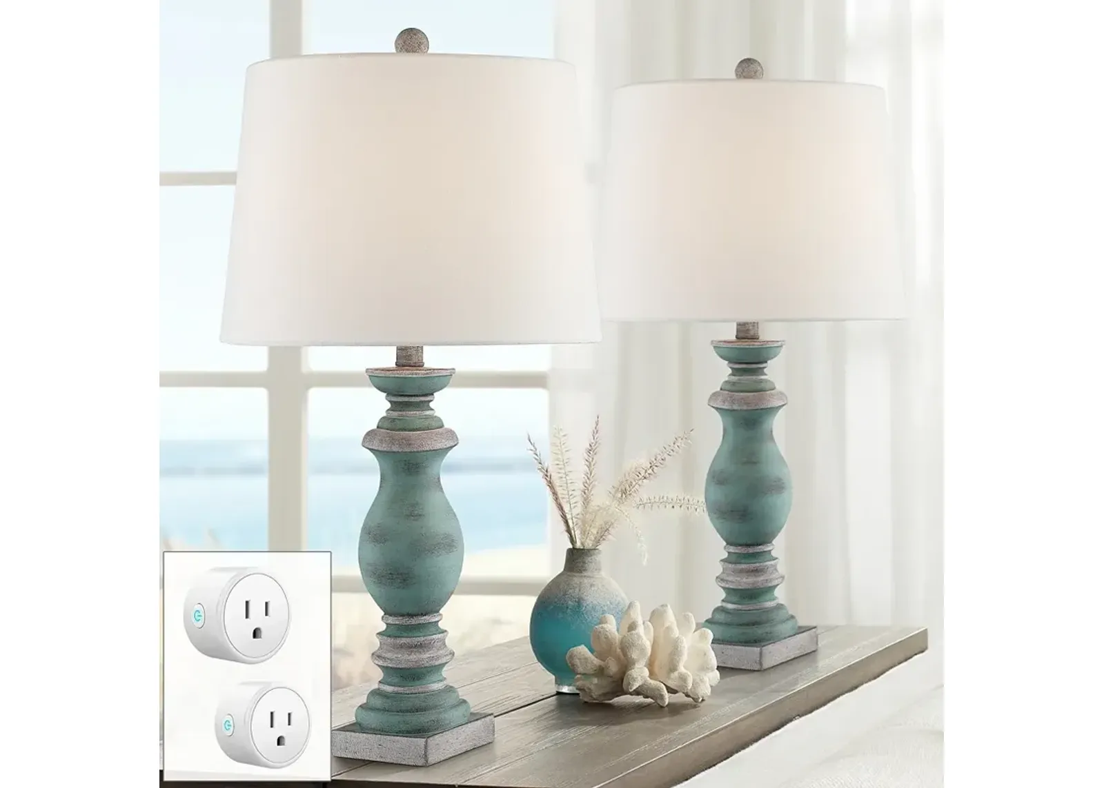 Patsy Blue-Gray Table Lamps Set of 2 with Smart Sockets