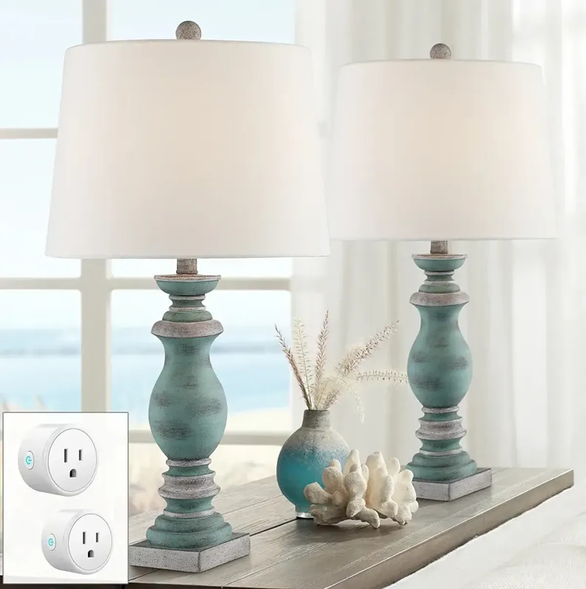 Patsy Blue-Gray Table Lamps Set of 2 with Smart Sockets