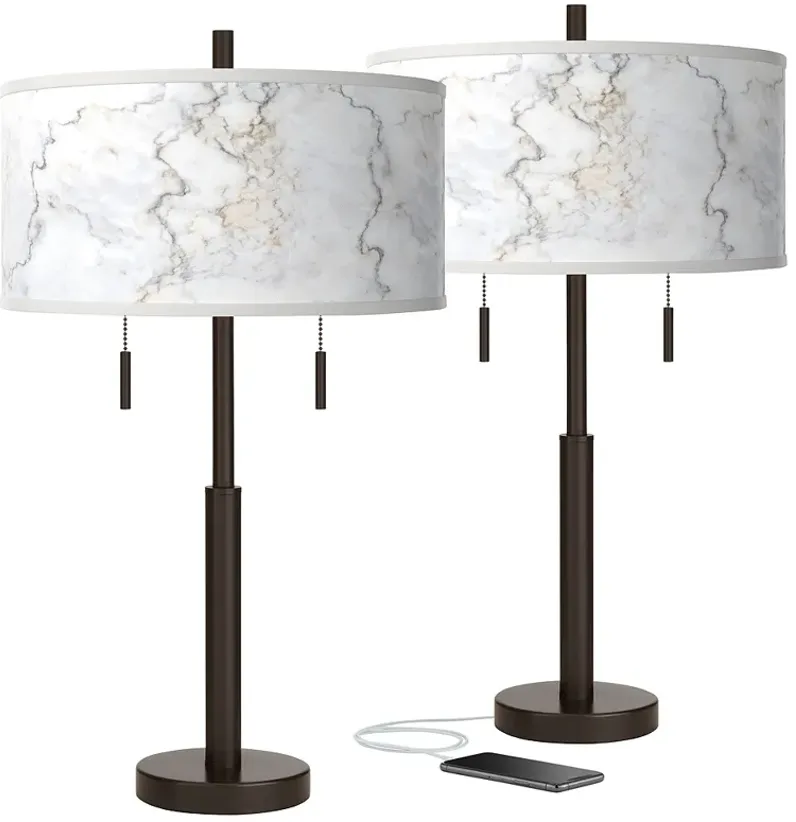 Marble Glow Robbie Bronze USB Table Lamps Set of 2