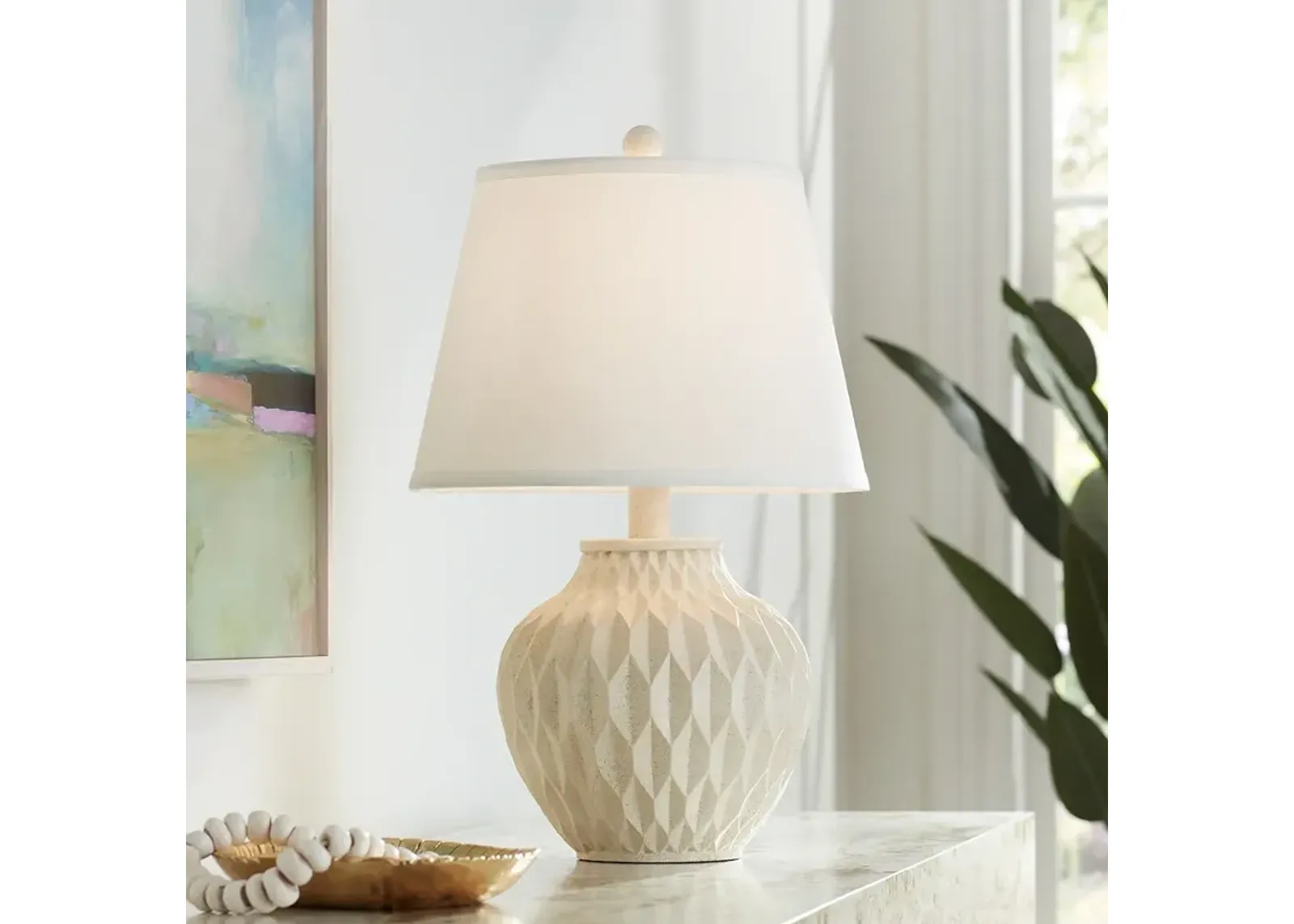 Possini Euro Buckhead 22" Off-White Geometric Pattern Table Lamp