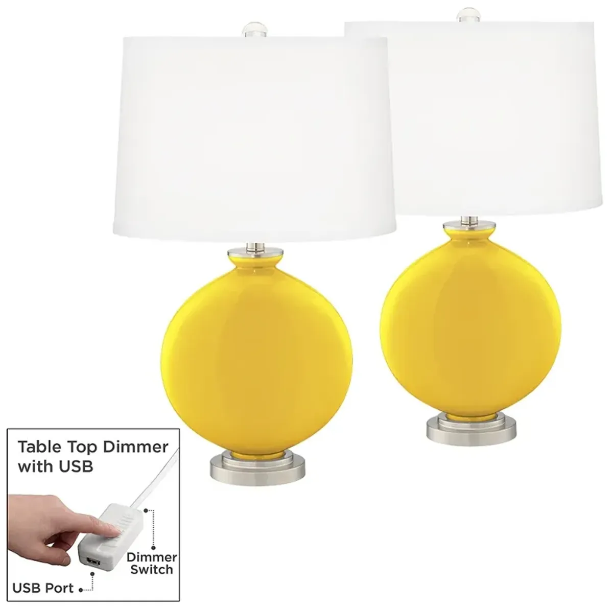 Color Plus Carrie 26 1/2" Citrus Yellow Lamps Set with USB Dimmers