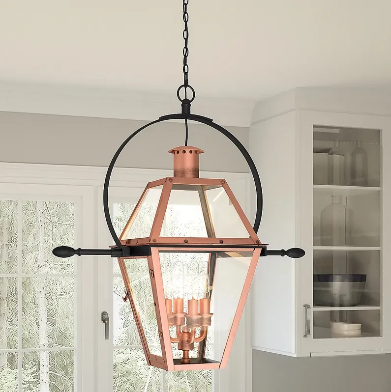 Rue De Royal 29.5" Wide 4-Light Aged Copper Lantern Pendant