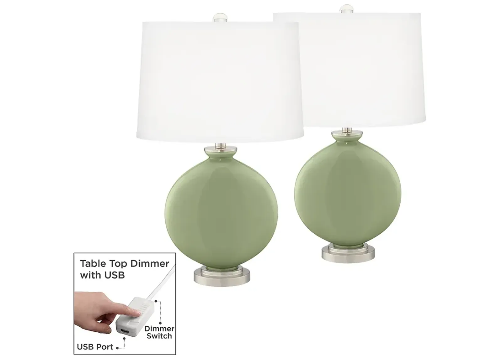 Majolica Green Carrie Table Lamp Set of 2 with Dimmers